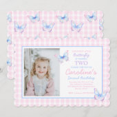 Butterfly Custom Foto Tweede Verjaardag uitnodigin Kaart (Voorkant / Achterkant)