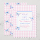 Butterfly Custom Foto Tweede Verjaardag uitnodigin Kaart (Voorkant / Achterkant)