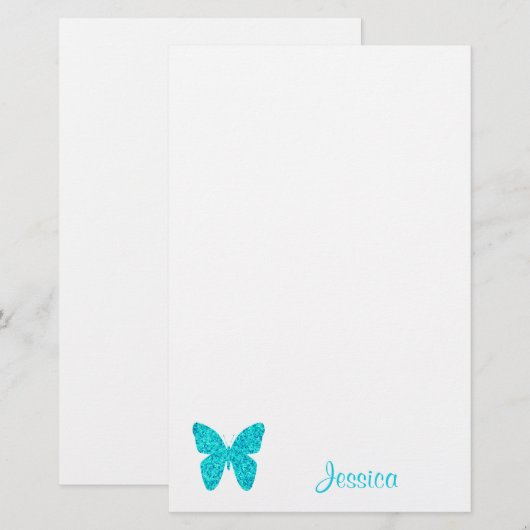 Butterfly Cute Personalized Girly Name Briefpapier (Voorkant / Achterkant)