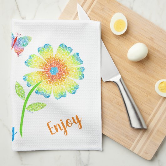 Butterfly & Daisies Dish Towel Theedoek (Quarter Fold)