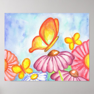Butterfly Daisy Art Print Poster