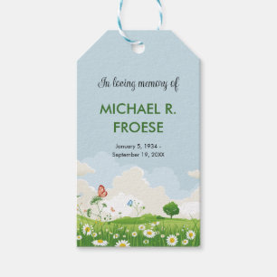 Butterfly Daisy Meadow begrafenis herdenkingsfoto Cadeaulabel