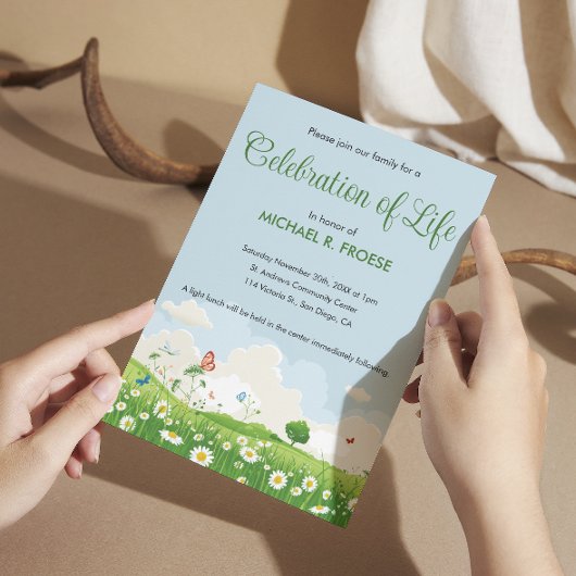 Butterfly Daisy Meadow Viering van het Leven Foto Kaart