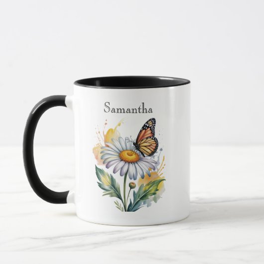 Butterfly Daisy Two-Tone Personalized Mug Mok (Links)