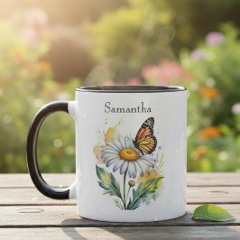 Butterfly Daisy Two-Tone Personalized Mug Mok