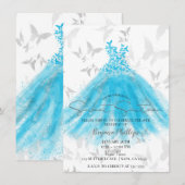 Butterfly Dance Aqua Blue Dress Sweet 16 Party Kaart (Voorkant / Achterkant)