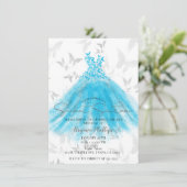Butterfly Dance Aqua Blue Dress Sweet 16 Party Kaart (Staand voorkant)