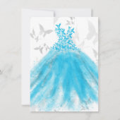 Butterfly Dance Aqua Blue Dress Sweet 16 Party Kaart (Achterkant)