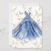 Butterfly Dance Blue Dress & Gold Sweet 16 Kaart (Achterkant)