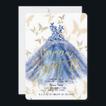 Butterfly Dance Blue Dress Gold Sweet 16 Kaart<br><div class="desc">Aanpassen voor elke gebeurtenis</div>