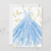 Butterfly Dance Blue Dress Gold Sweet 16 Party Inv Kaart (Achterkant)