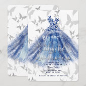Butterfly Dance Blue Dress Silver 15 Quinceañera Kaart (Voorkant / Achterkant)