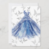 Butterfly Dance Blue Dress Silver 15 Quinceañera Kaart (Achterkant)