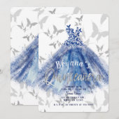 Butterfly Dance Blue Dress Silver Quinceañera 15 Kaart (Voorkant / Achterkant)