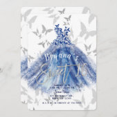 Butterfly Dance Blue Dress Silver Sweet 16 Kaart (Voorkant / Achterkant)