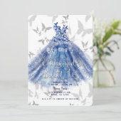 Butterfly Dance Blue Dress Silver Sweet 16 Kaart (Staand voorkant)