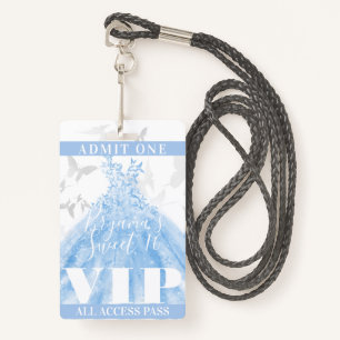 Butterfly Dance Blue Silver Sweet 16 VIP Pass Badge