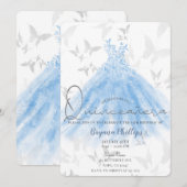 Butterfly Dance Blue Sparkle Dress Quinceañera 15 Kaart (Voorkant / Achterkant)
