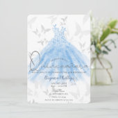 Butterfly Dance Blue Sparkle Dress Quinceañera 15 Kaart (Staand voorkant)