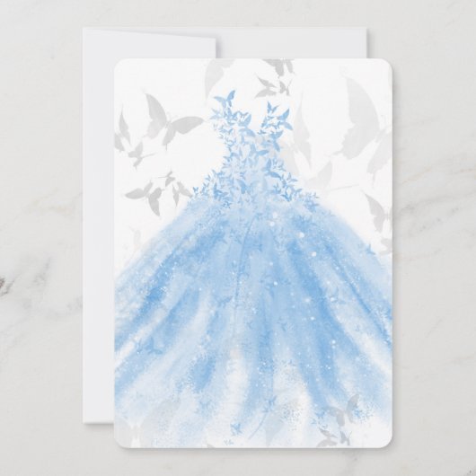 Butterfly Dance Blue Sparkle Dress Quinceañera 15 Kaart (Achterkant)