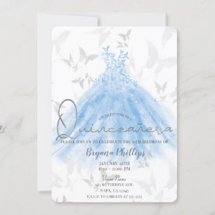 Butterfly Dance Blue Sparkle Dress Quinceañera 15 Kaart