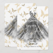 Butterfly Dance Dress Black & Gold Sweet 16 Kaart (Voorkant / Achterkant)