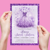 Butterfly Dance Glitter Purple Dress Sweet 16  Kaart
