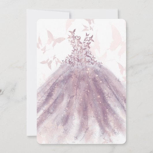 Butterfly Dance Mauve Sparkle Dress Gold Sweet 16 Kaart (Achterkant)