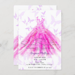 Butterfly Dance Paars Hot Pink Dress Sweet 16 Kaart