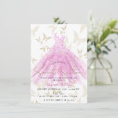 Butterfly Dance Pink & Gold Dress Sweet 16 Kaart (Staand voorkant)