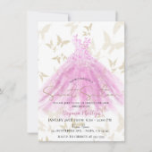 Butterfly Dance Pink & Gold Dress Sweet 16 Kaart (Voorkant)