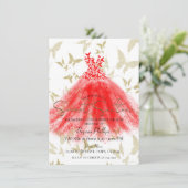 Butterfly Dance Red Dress Gold Sweet 16 Party Kaart (Staand voorkant)