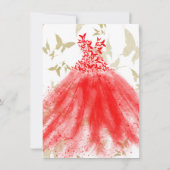 Butterfly Dance Red Dress Gold Sweet 16 Party Kaart (Achterkant)