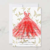 Butterfly Dance Red Dress Gold Sweet 16 Party Kaart (Voorkant)