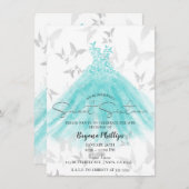 Butterfly Dance Turquoise Dress Sweet 16 Party Kaart (Voorkant / Achterkant)