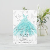 Butterfly Dance Turquoise Dress Sweet 16 Party Kaart (Staand voorkant)