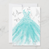 Butterfly Dance Turquoise Dress Sweet 16 Party Kaart (Achterkant)
