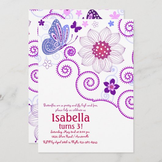 Butterfly Dance Uitnodiging (Voorkant / Achterkant)