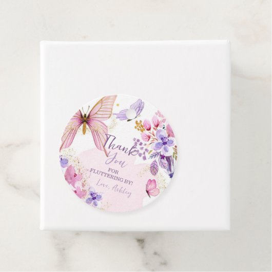 Butterfly Dank floreren meisje op dag van geboorte Bedankjes Labels (In situ)