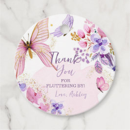 Butterfly Dank floreren meisje op dag van geboorte Bedankjes Labels