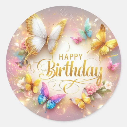 Butterfly design birthday sticker  (Voorkant)