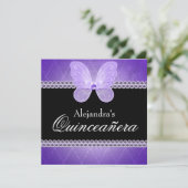 Butterfly Diamonds Paars Quinceanera Kaart (Staand voorkant)