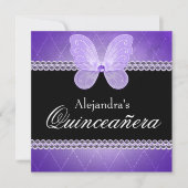 Butterfly Diamonds Paars Quinceanera Kaart (Voorkant)