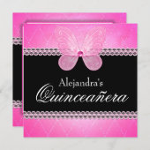 Butterfly Diamonds Pink Quinceanera Kaart (Voorkant / Achterkant)