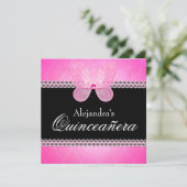 Butterfly Diamonds Pink Quinceanera Kaart (Staand voorkant)