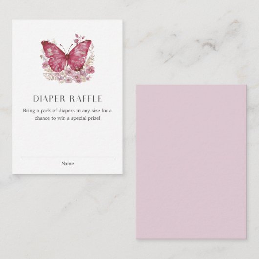 Butterfly Diaper Raffle Baby shower Informatiekaartje (Voorkant / Achterkant)