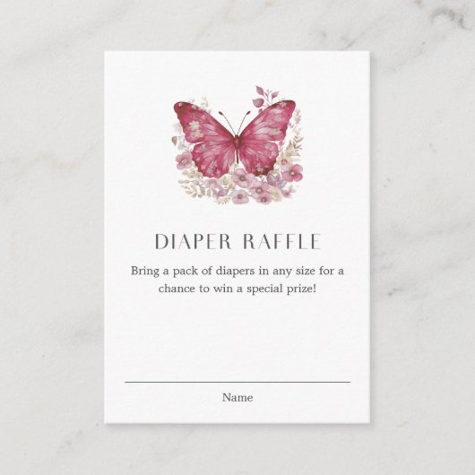 Butterfly Diaper Raffle Baby shower Informatiekaartje (Voorkant)