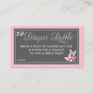 Butterfly Diaper Raffle Ticket, Roze grijs Visitekaartje