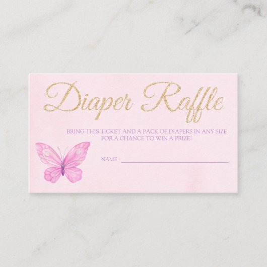 Butterfly Diaper Raffle Ticket voor Baby shower Informatiekaartje (Voorkant)