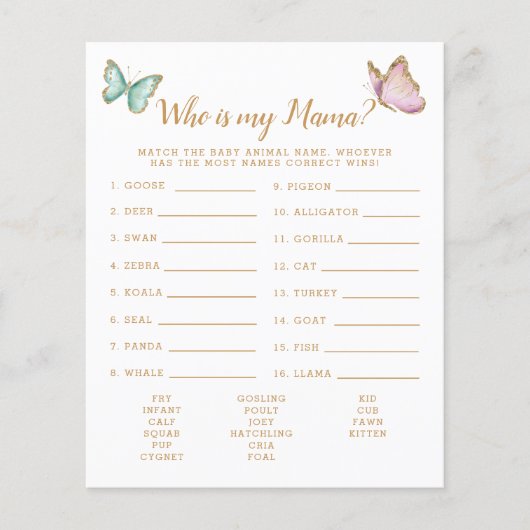 Butterfly die mijn Baby shower-spel is (Voorkant)